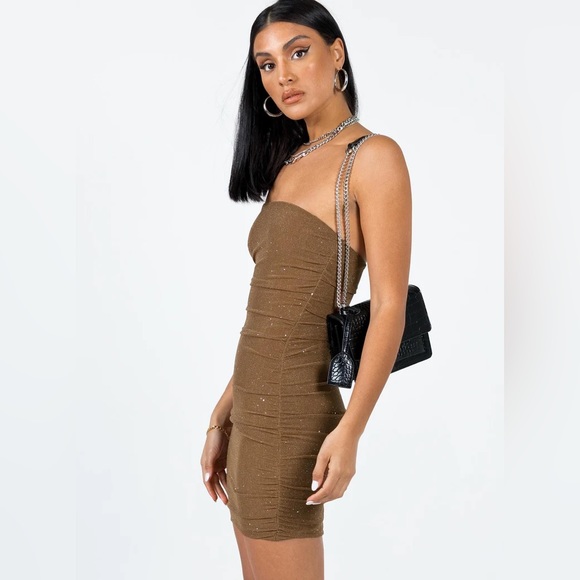 Princess Polly JOSELYN STRAPLESS MINI DRESS BROWN NWT - Picture 4 of 5